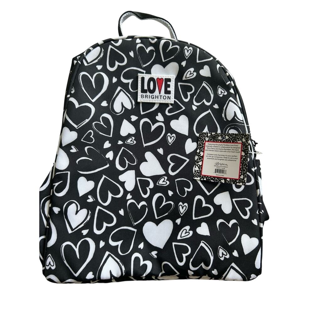 NWT Brighton Endless Love Black & White Heart Print Backpack